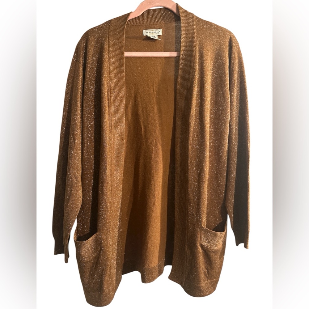 Yarnworks Shimmering Metallic Open Front Cardigan - Size Medium